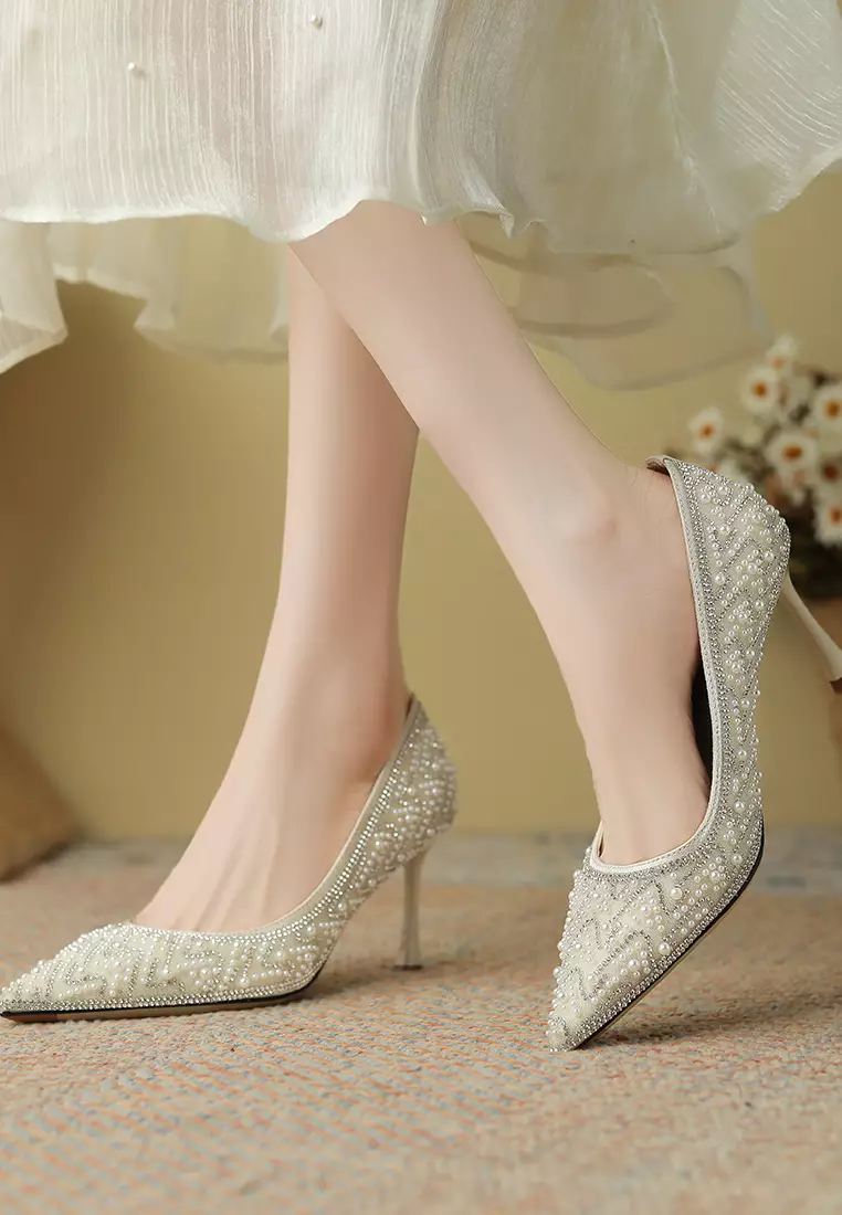 7CM 尖頭水鑽珍珠婚鞋 XJ3389-28