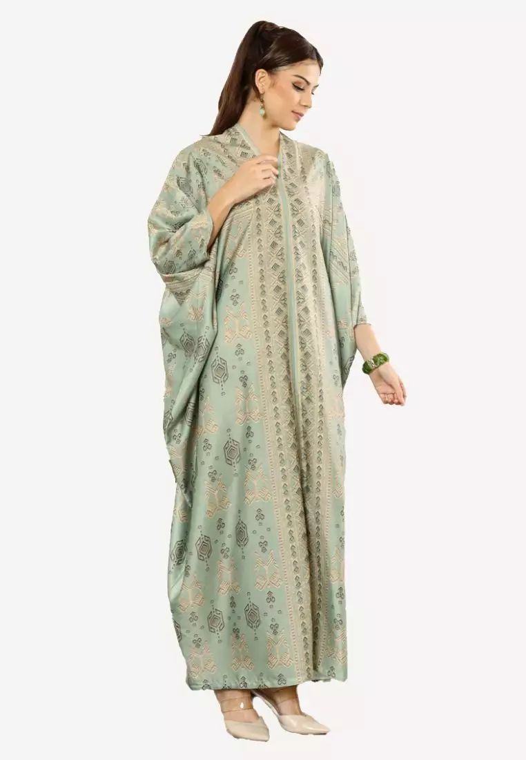 Kanzi Exclusive Long Sleeve Smokey Green Tapis Kaftan
