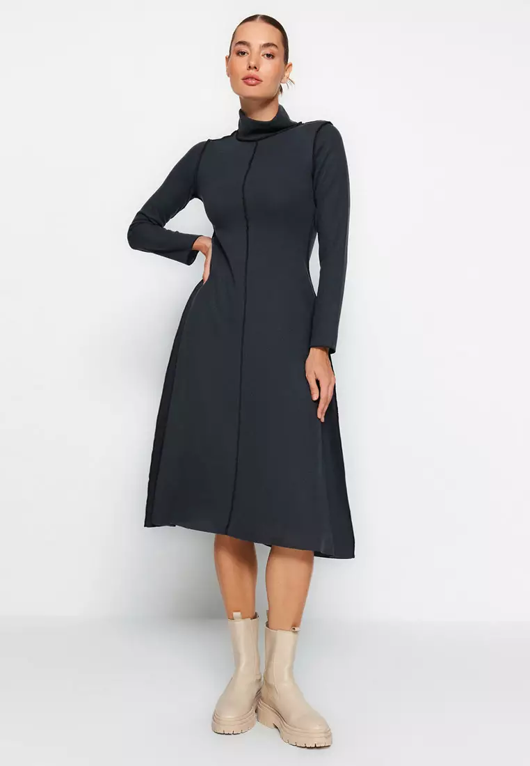 Chalandry Short Black Long Sleeve Skater Dress