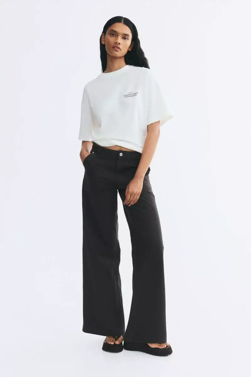 Wide-leg cotton twill trousers