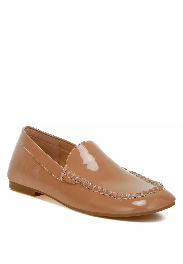 Patent Pleather Loafers in Beige