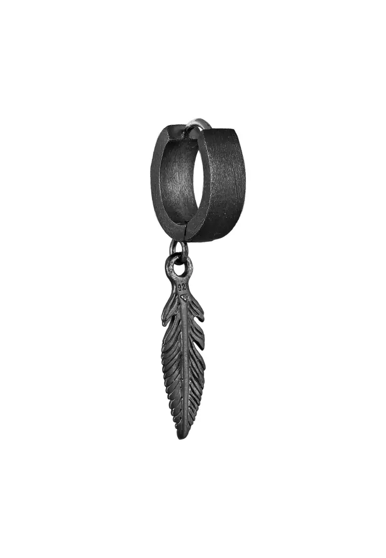 EXCLUSIVE Anting Perhiasan Perak 925 Pria Creole Feather Single Piece Oxide
