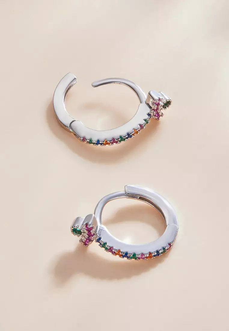 Solid 925 Sterling Silver Multicoloured Huggies Earrings