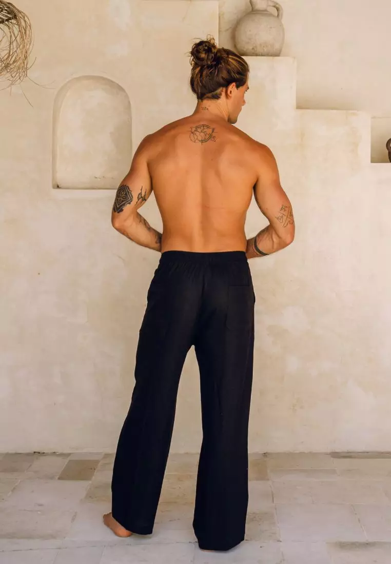 Black Boxy Set Kemeja Celana Linen Pria Hitam | Linen Set Men Black