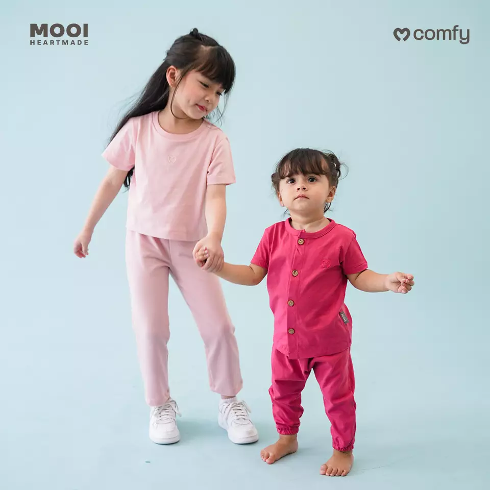 Mooi Setelan Piyama Bayi Comfy Baby Button Pajamas Set - Pink Blossom