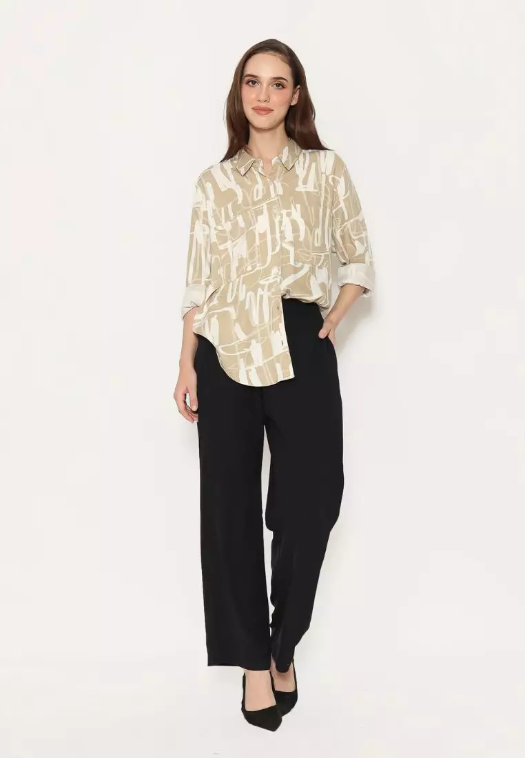 Urban Exchange Cherry Oversize Shirt Printed Khaki