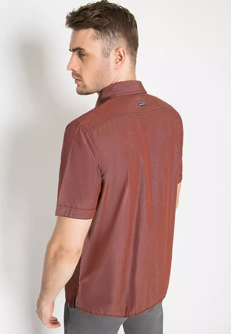 LGS - Kemeja Casual Pria - Lengan Pendek - Motif Polos - Warna Merah Bata - CSH.271.S570.1096.C