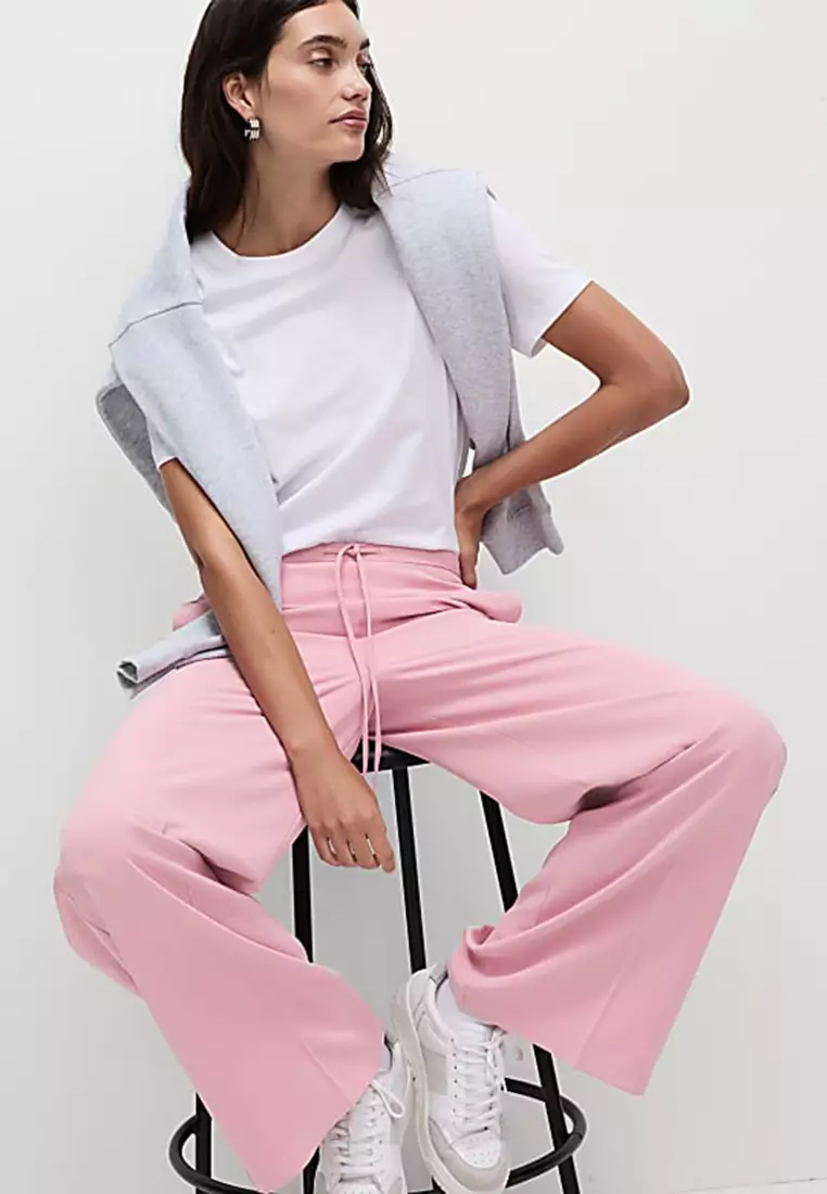 Crepe Elasticated Waist Wide Leg Trousers