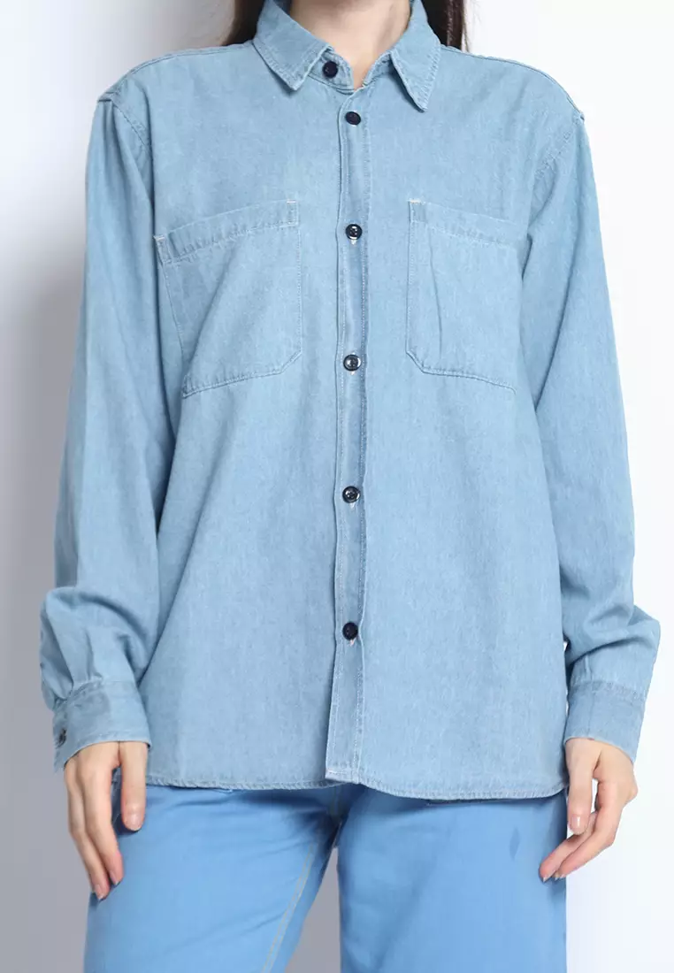 Kemeja Denim Wanita Skena L/S Krah Mandarin Saku Besar 282408