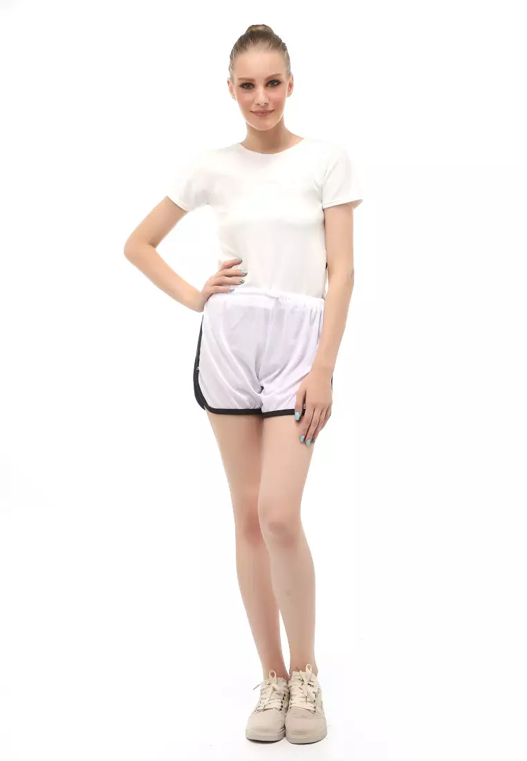 Jevera Hot Pants Detail List Motif Solid Fashion Wanita Relaxed Fit - Putih