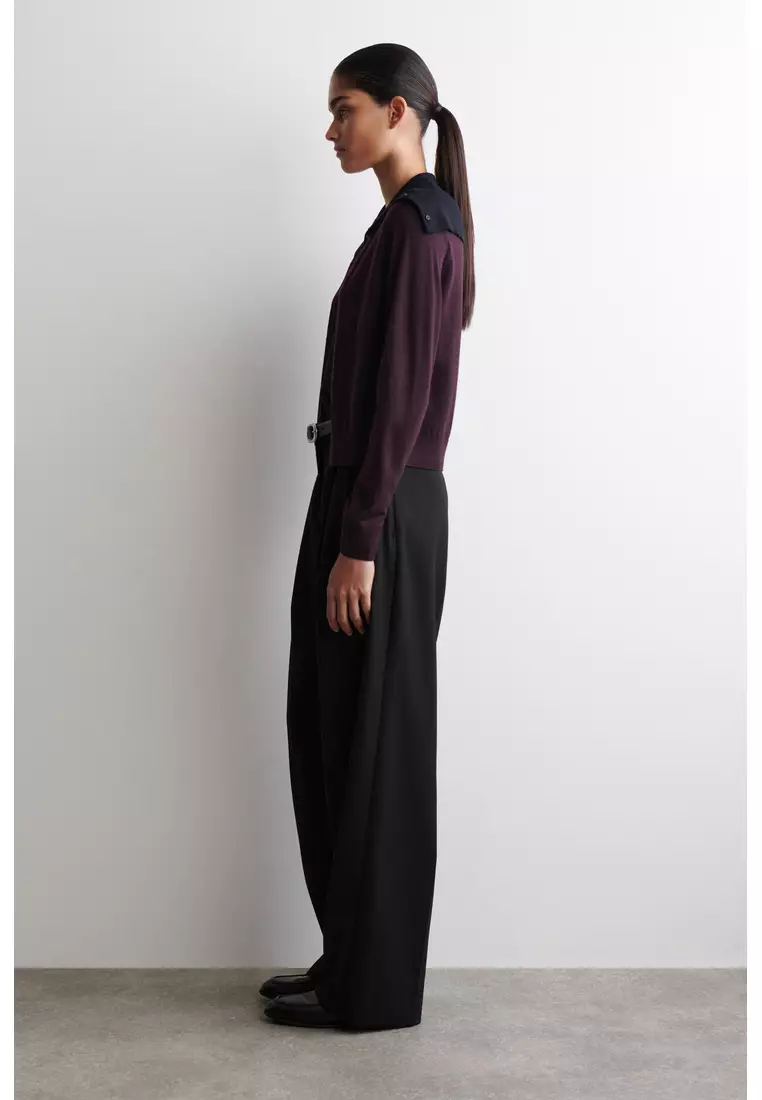 LAYERED MERINO WOOL HIGH-NECK CARDIGAN