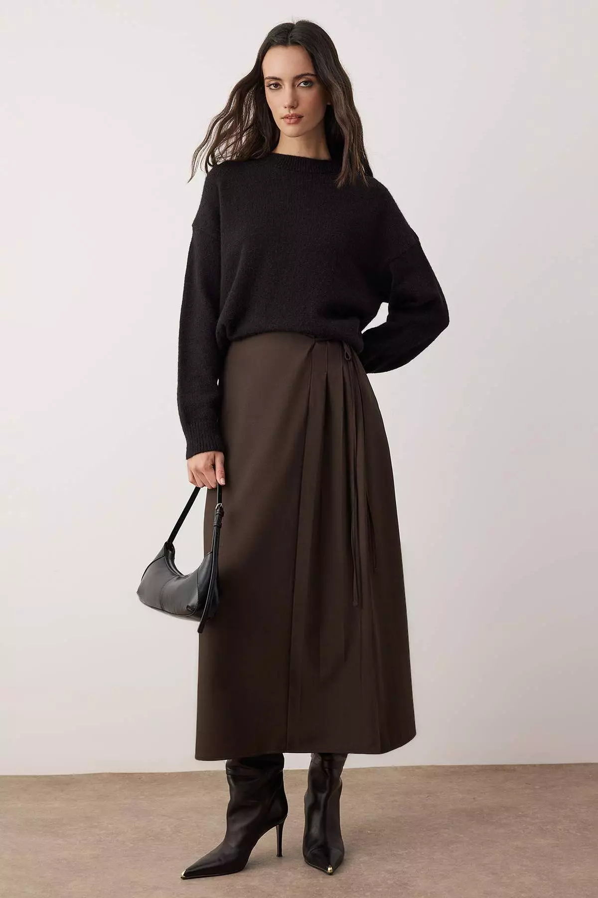 Brown A-Line Unlined Plain Woven Hijab Skirt Tctaw25Ee00007