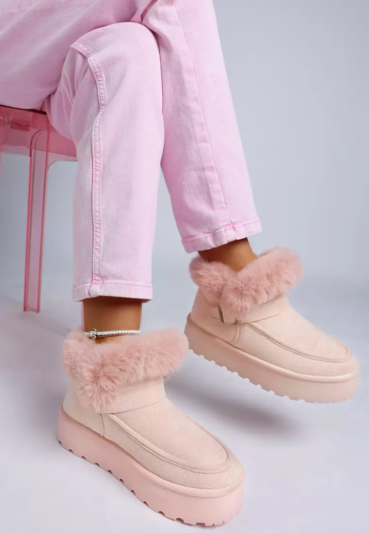 Pin Buckle Detail Snow Boots in Pink