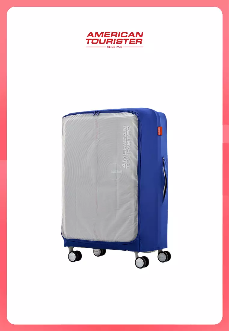 American Tourister Koper Hardcase Curio V2 Large Black + PWP Luggage Cover Book Opening L Blue