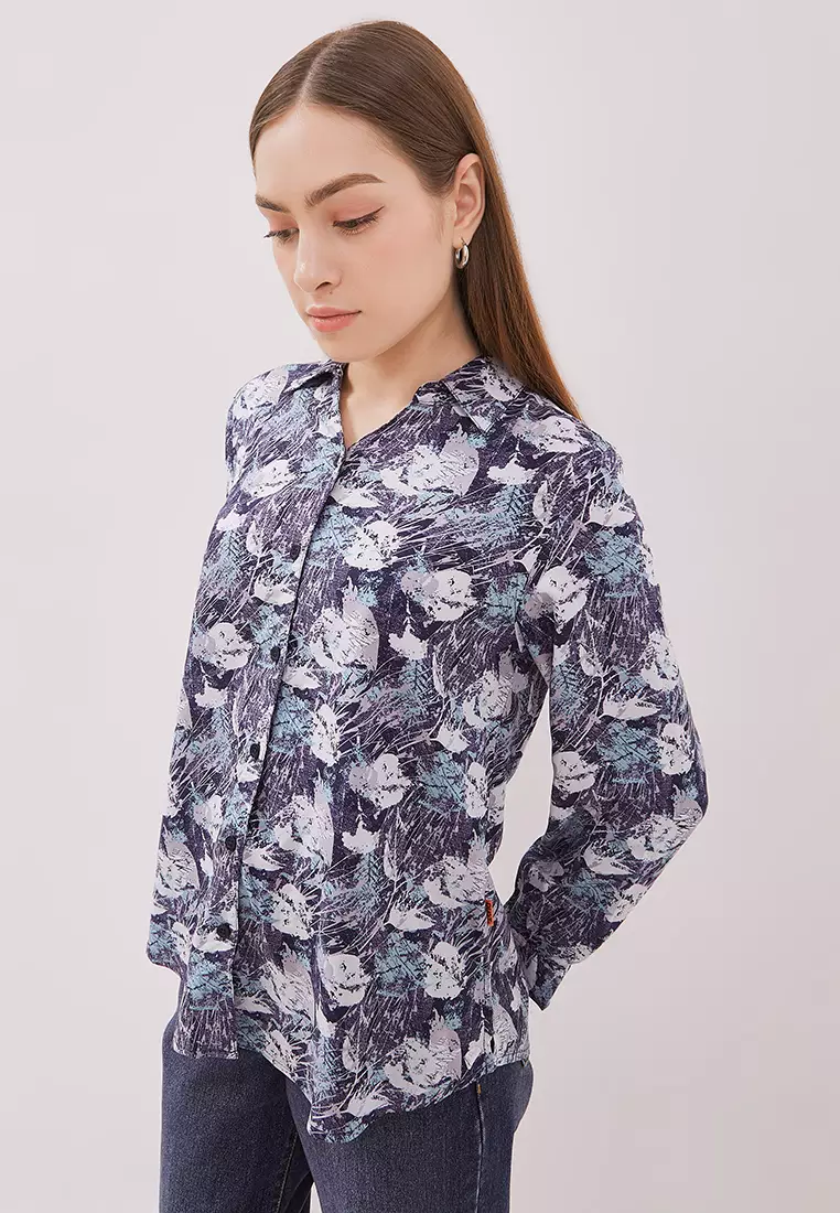 DUST Kemeja Derena Abstrak Biru ECOVERO™ Comfease (D.116496)