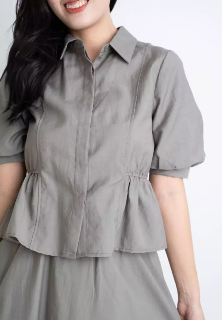 ELEGANT COTTON BLEND BLOUSE WITH PLEATED DETAILS