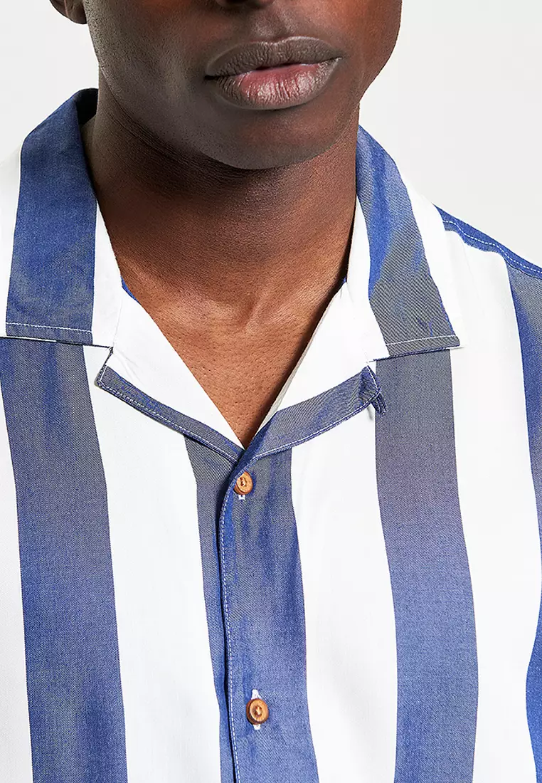 Short Sleeve Viscose Stripe Shirt