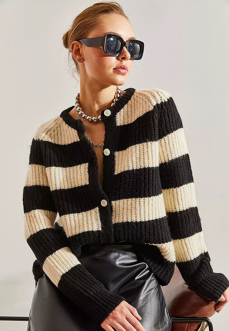 Striped Buttoned Knitwear Cardigan
