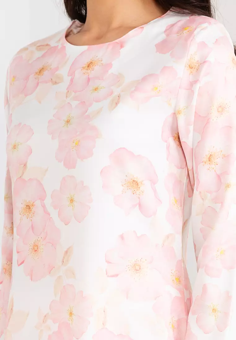 Golden Leaves Floral Baju Kurung Pahang Kain Lipat Depan
