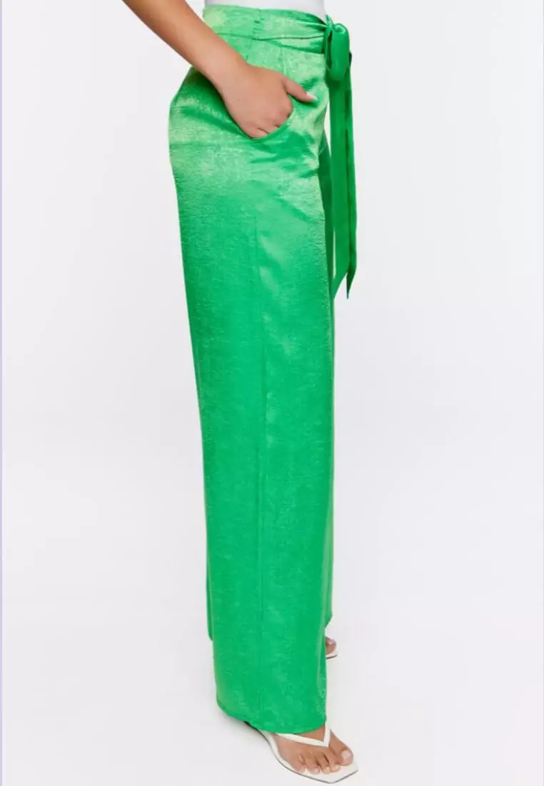 Satin Wide-Leg Split-Hem Pants