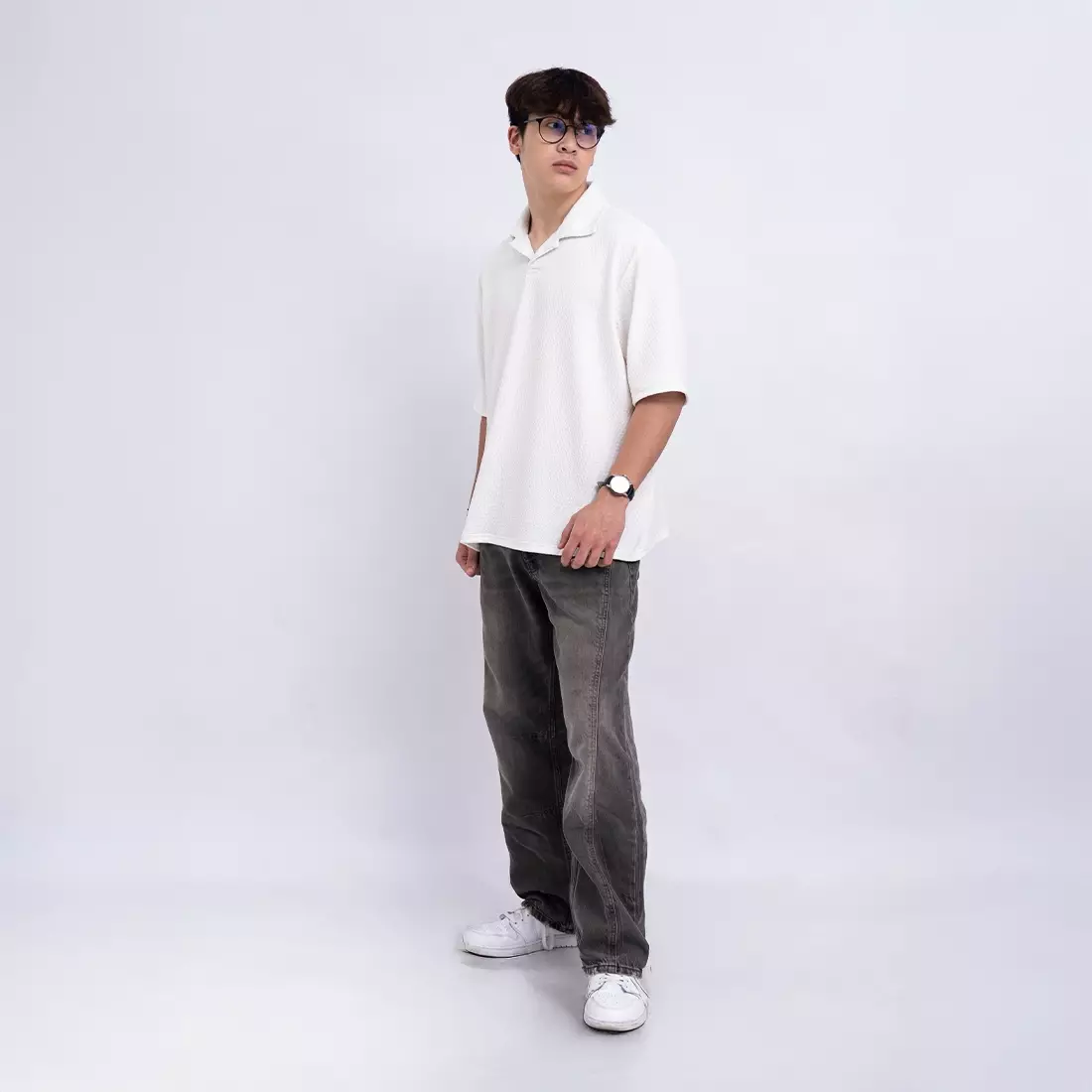 Ryusei Polo Pria Oversize SORA Knit White