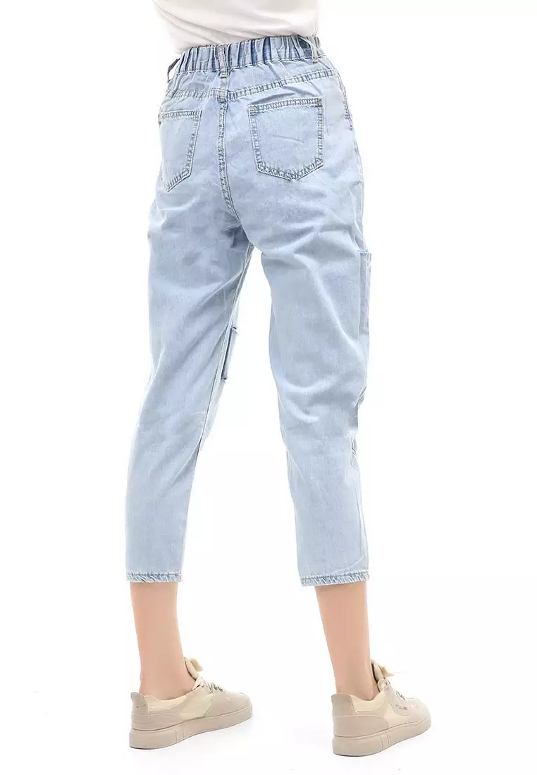 Jourel Celana Panjang Cropped Wanita Casual Material Denim ORIGINAL - Light Blue