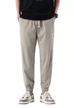 Buy OPCHIC Men's Casual Ice Silk Drawstring Loose Straight Pants Online