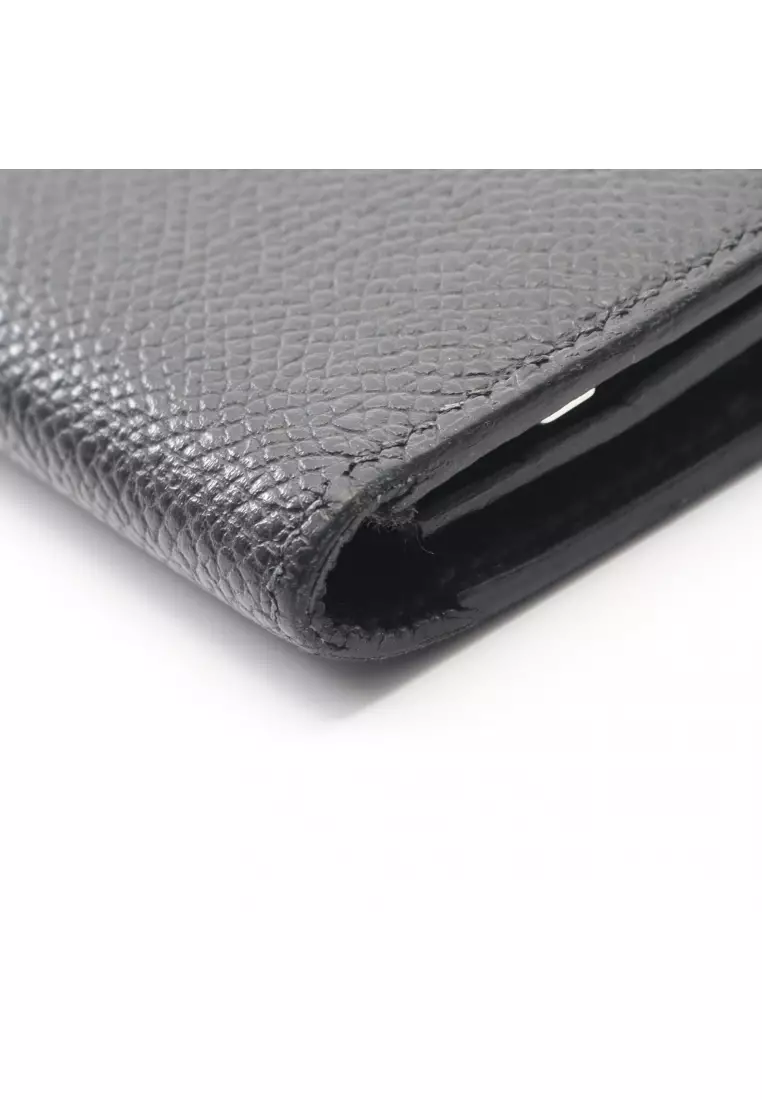 Pre-Loved Hermès bear souffle Bi-fold Long Wallet Veau epsom black black hardware U stamp