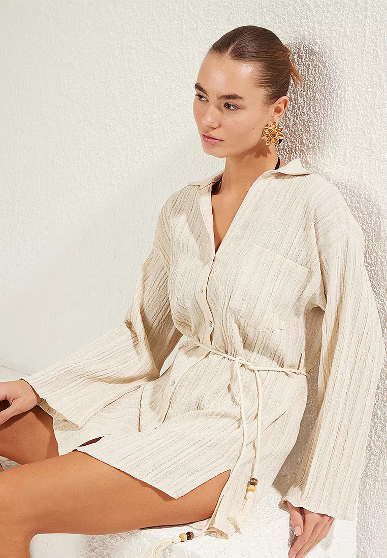 Woven Tassel Flamed Beach Mini Dress