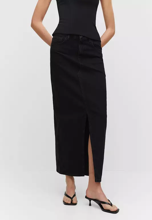 Slit denim skirt