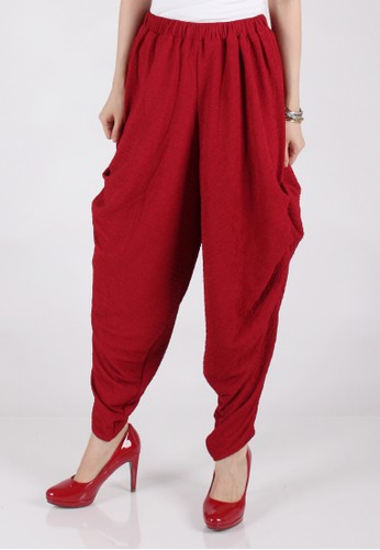 Tulip Textured Baggy Pants - Red