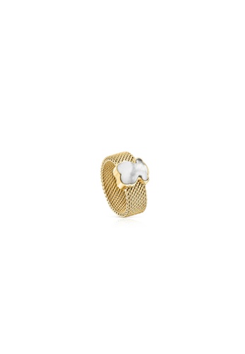 TOUS Gold-colored IP Steel Mesh Color Ring with Howlite
