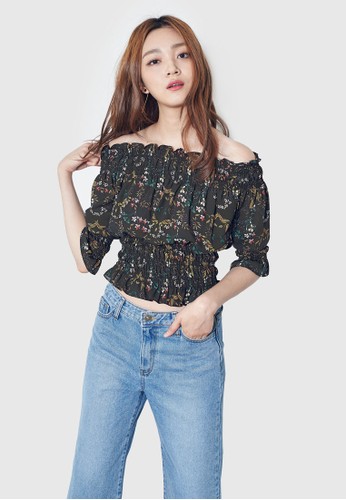 花卉露肩短袖上衣, 服esprit holdings limited飾, 上衣