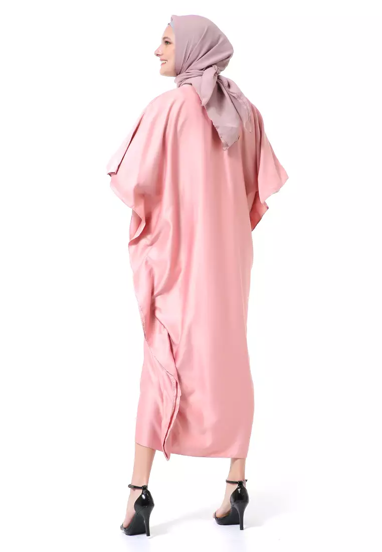 Illona Kaftan Dress Premium Fashion Muslimah Motif Polos Regular Fit - Pink