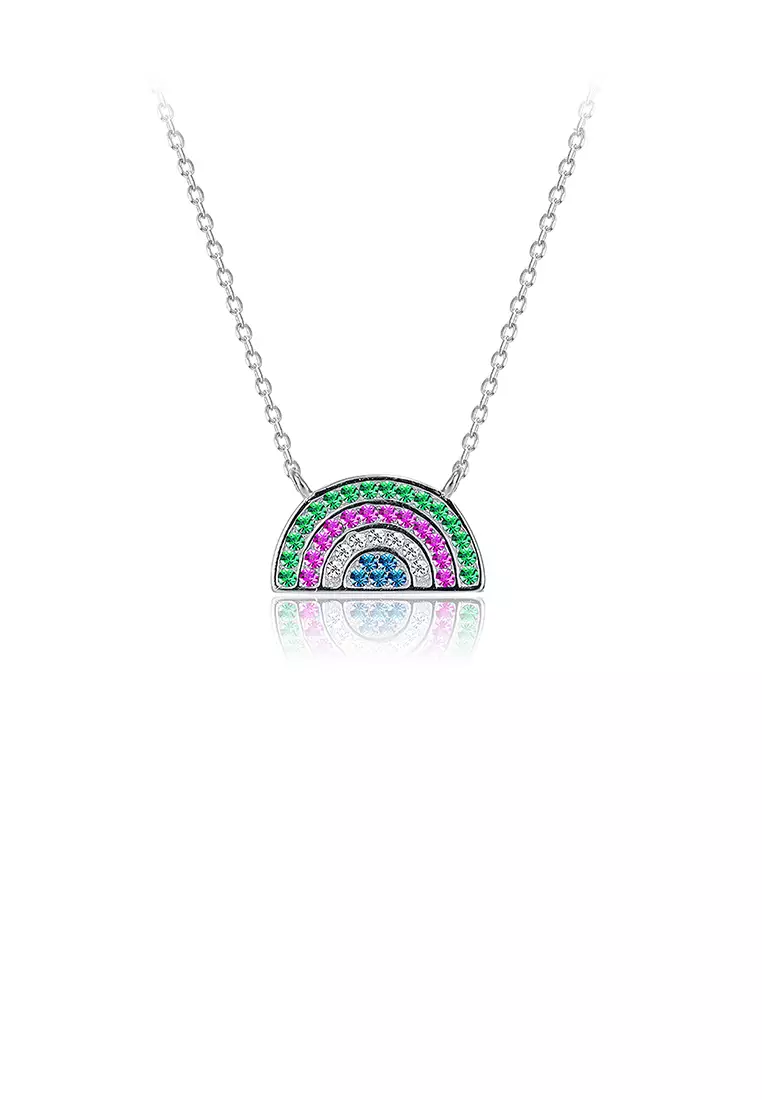 Glamorousky 925 Sterling Silver Colorful Rainbow Necklace with