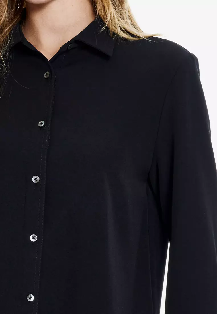 Black Stiff-Feeling Long Sleeve Top