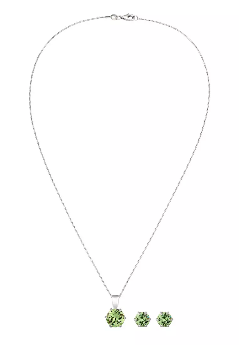 Set Perhiasan Perak 925 Wanita Classic Green Crystal