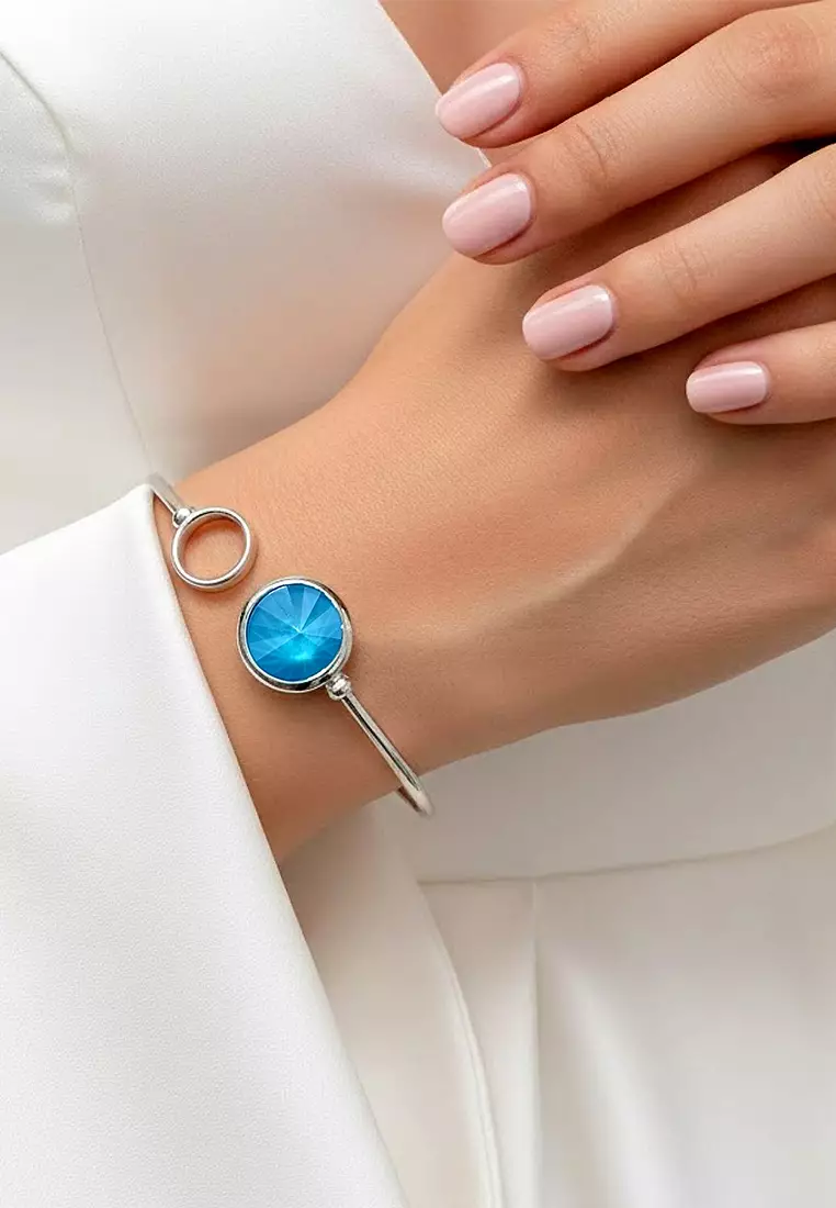 Pristine Bangle White Gold Embellished with SWAROVSKI® crystals-White Gold/Azare Blue