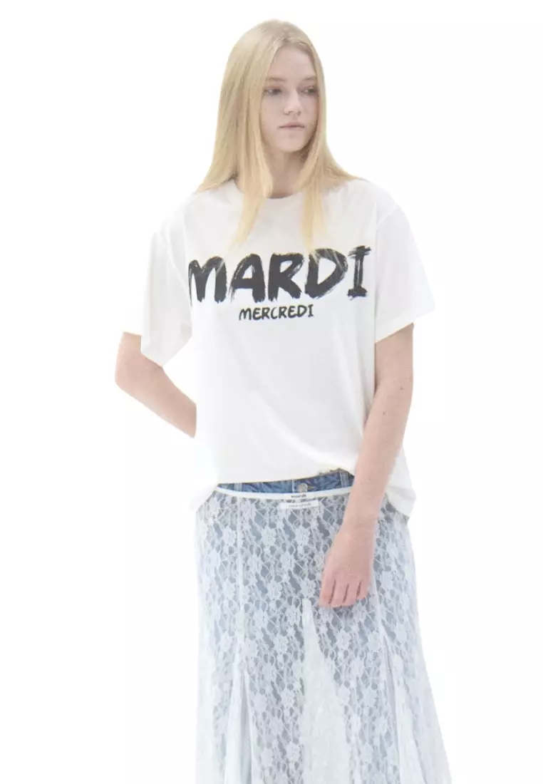 ★MARDI MERCREDI★TSHIRT BRUSH LOGO CONTRAST★大人気★ TSHIRT BRUSH LOGO CONTRAST_BLACK WHITE - MARDI MERCREDI