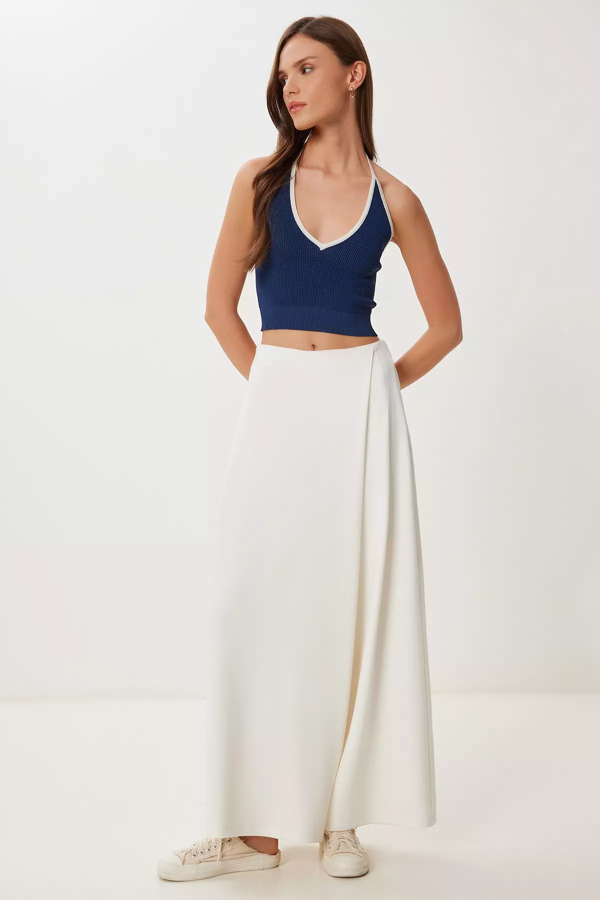 Women's Bone Skirt Look Flexible Knitted Baggy Trousers Cr00520