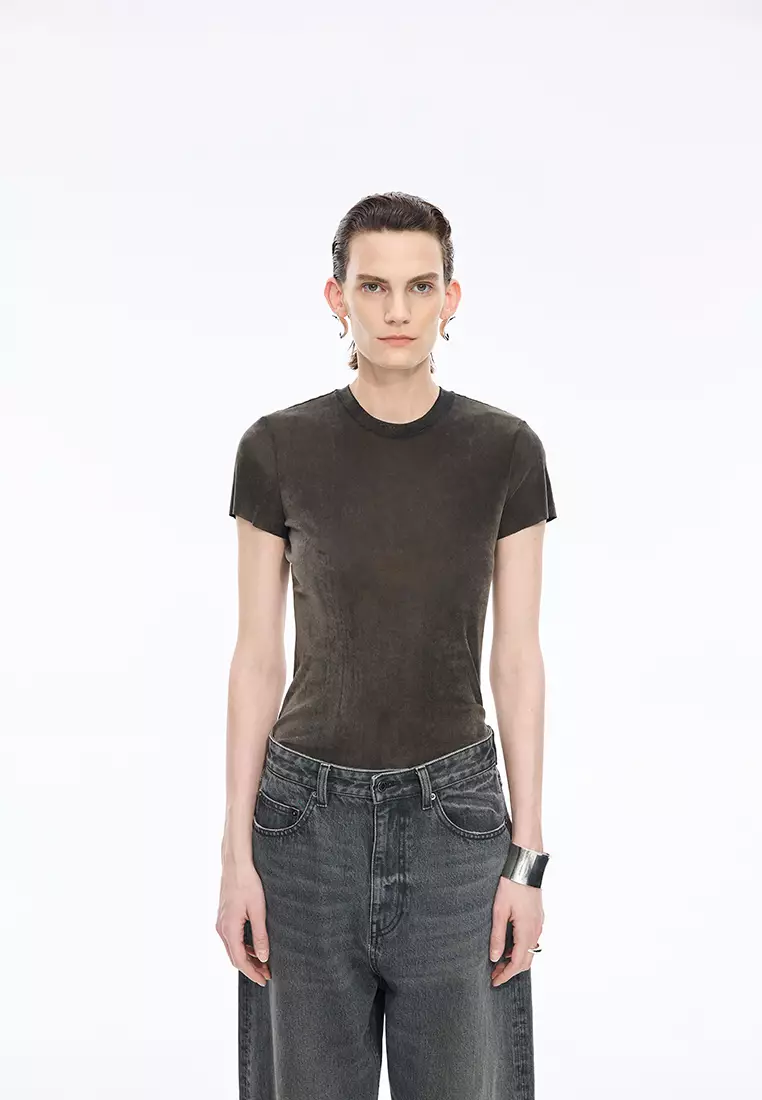 人丝网纱修身短袖T恤