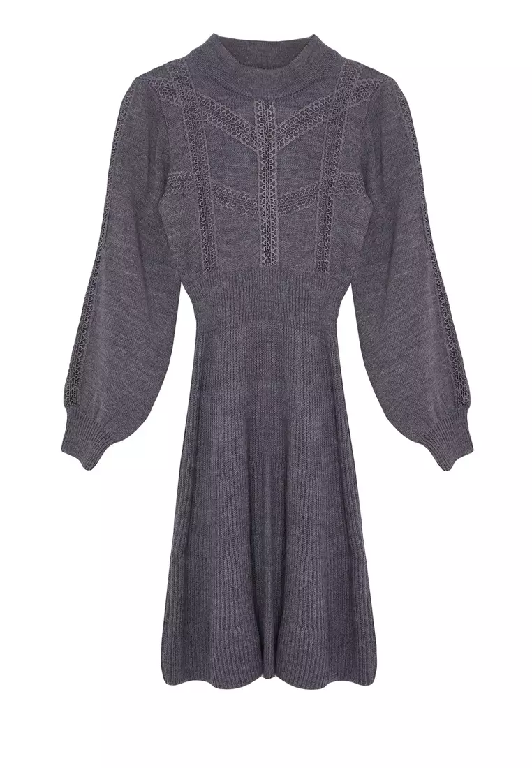 Gray Mini Knitwear Lace Dress Twoaw22El0011