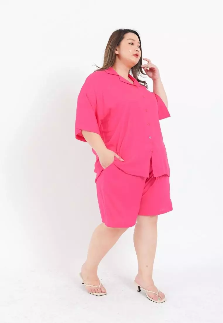 Plus Size Oversize Shirt Sans Fuschia Pink