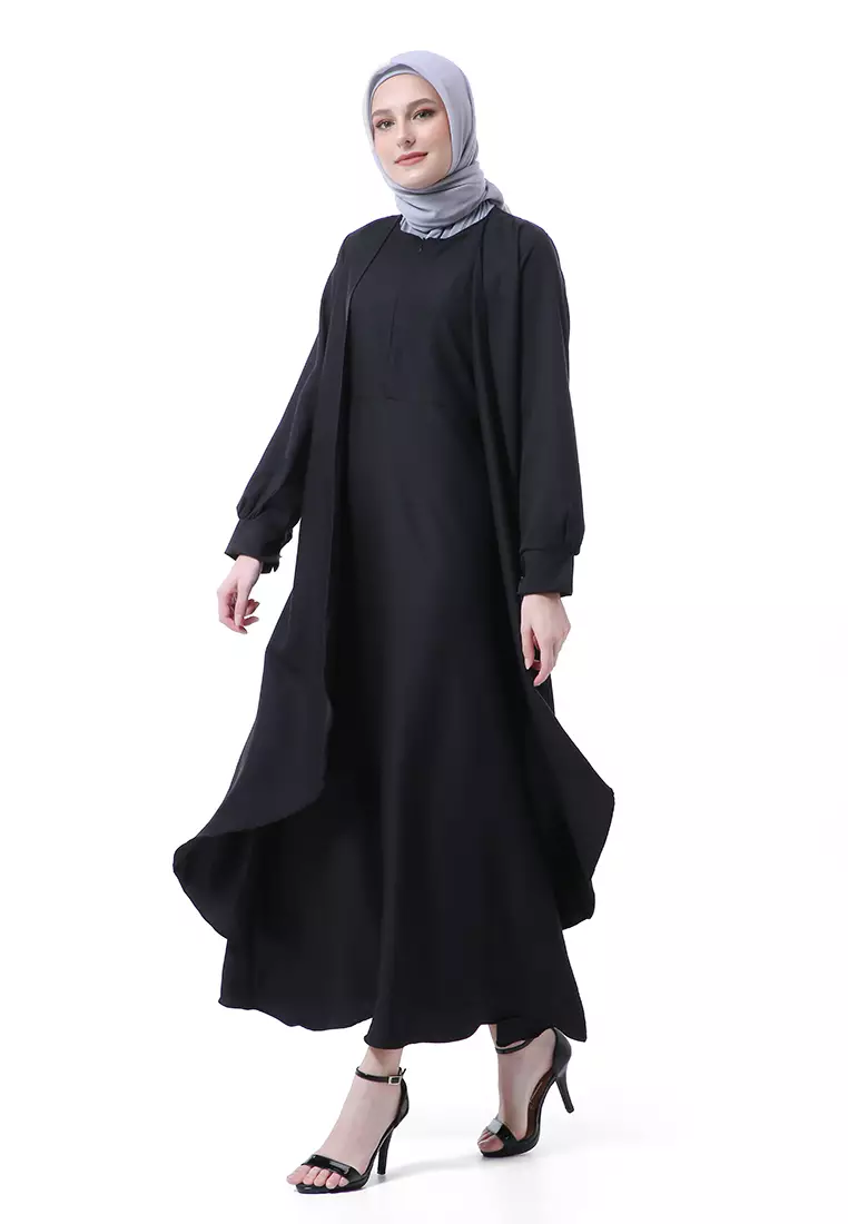 Catline Dress Gamis Jumbo Syar'i Lengan Panjang Regular Fit Premium Quality - Hitam