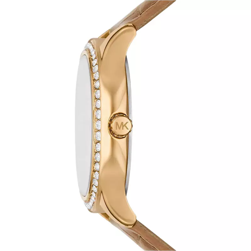 Jam Tangan Wanita Michael Kors Sage MK4819 Mother Of Pearl Dial Brown Leather Strap