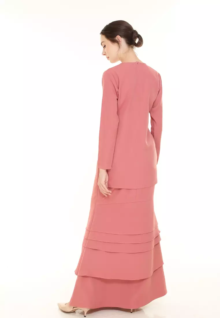 Isabella Multi Layer Kurung Modern in Salmon Pink