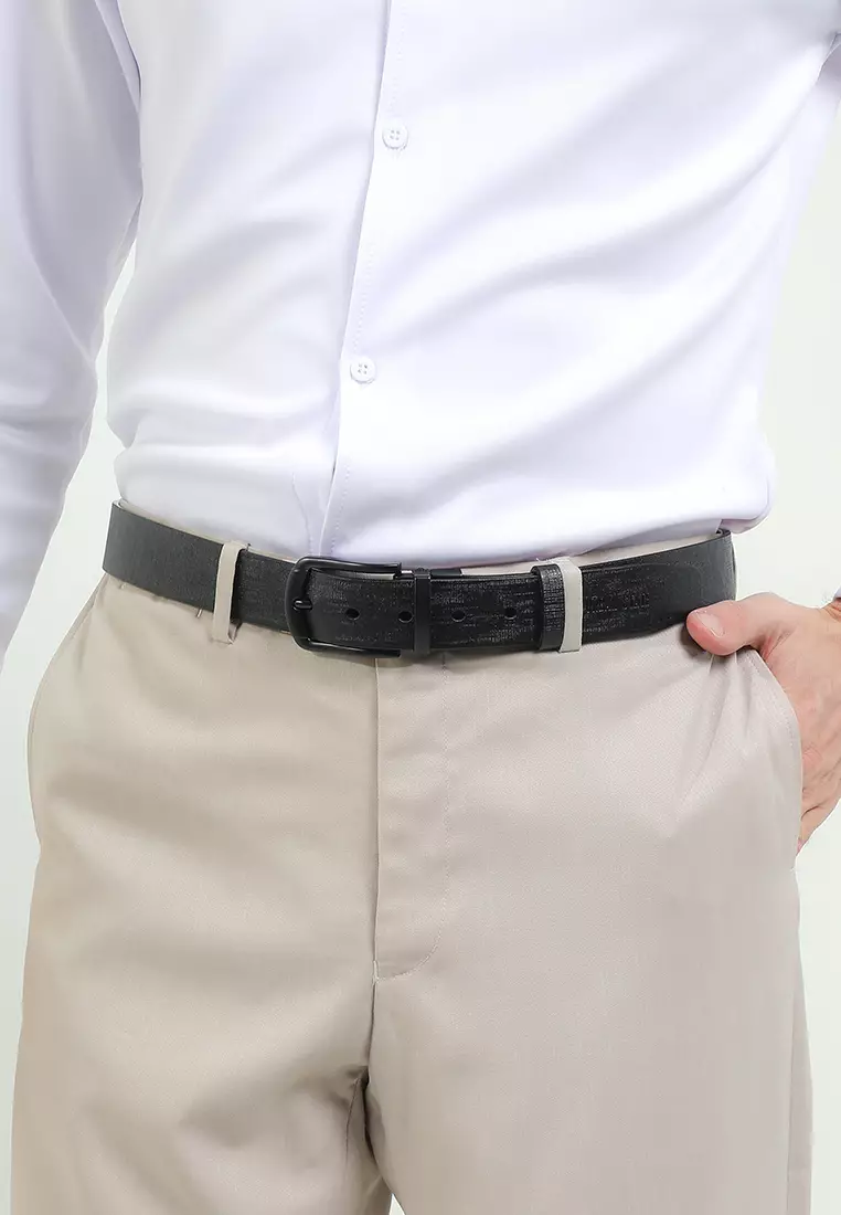 Black Grip Pin Buckle Reversible Top Grain Leather Belt