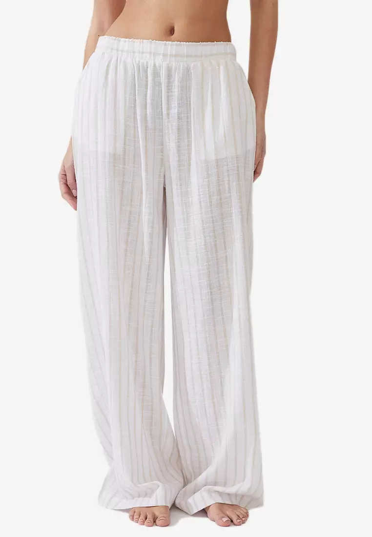 White cotton online beach pants