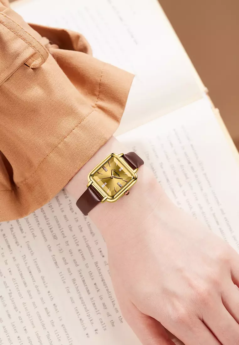 Jam Tangan Wanita Fashion Tali Kulit Jam Analog Kecil Gaya Korea Barsh Jam Tangan cewek  brown