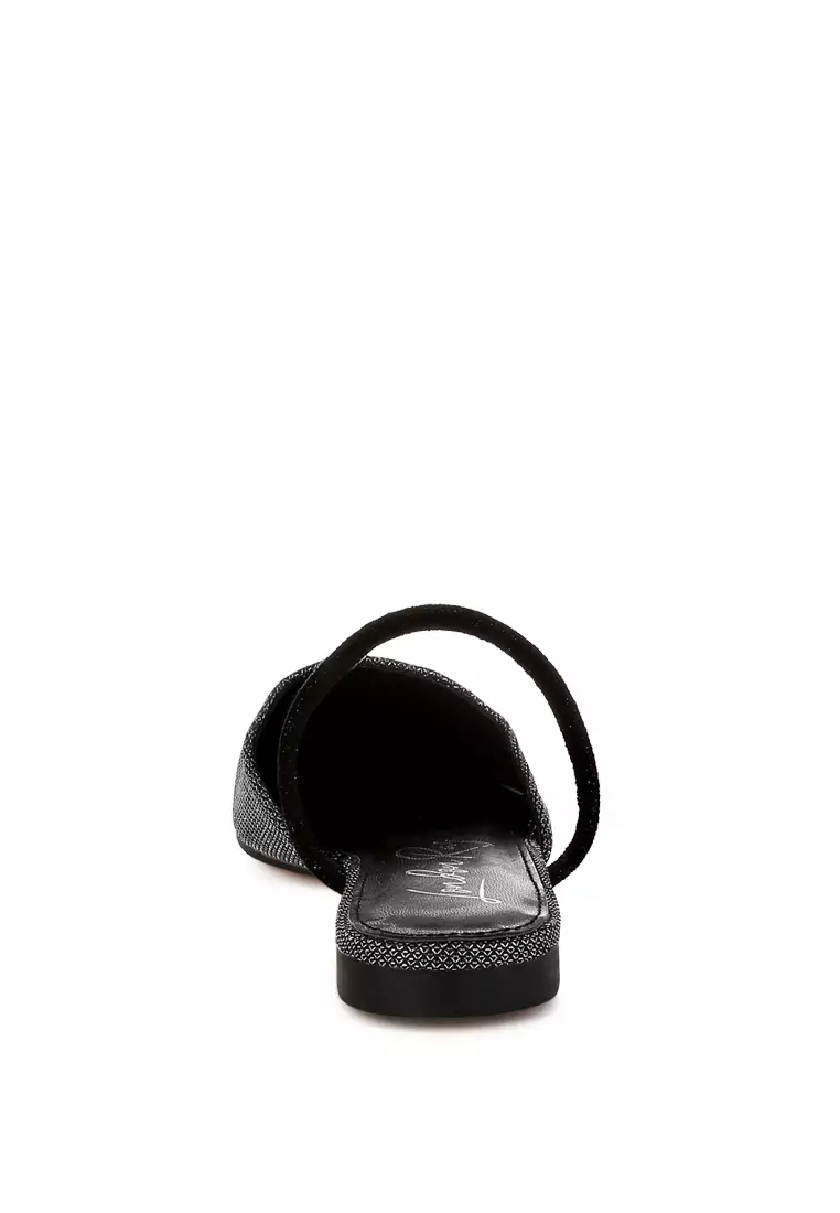 Glitter Faux Leather Flat Mules in Black
